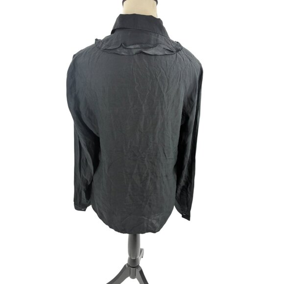 Banana Republic Womens Medium Blouse Black Silk Button Front Long Sleeve Top - Picture 4 of 6